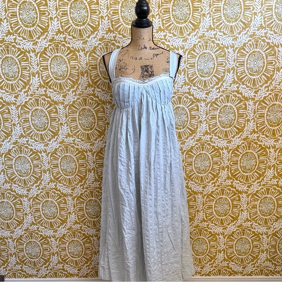 NWOT Free People Poppy Cotton Seersucker Midi Dress in Smoke (Light Blue) Sz M - Picture 4 of 12